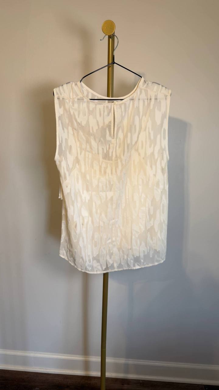 Calvin Klein Sleeveless Burnout Blouse White L NWT $99