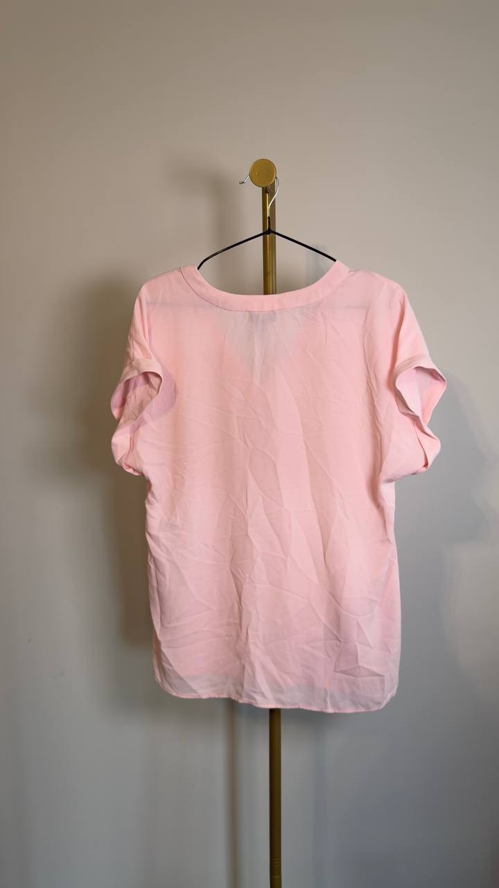 Jones New York Jasper Crepe Short Sleeve V‑Neck Blouse Petal Pink M NWT $69.50