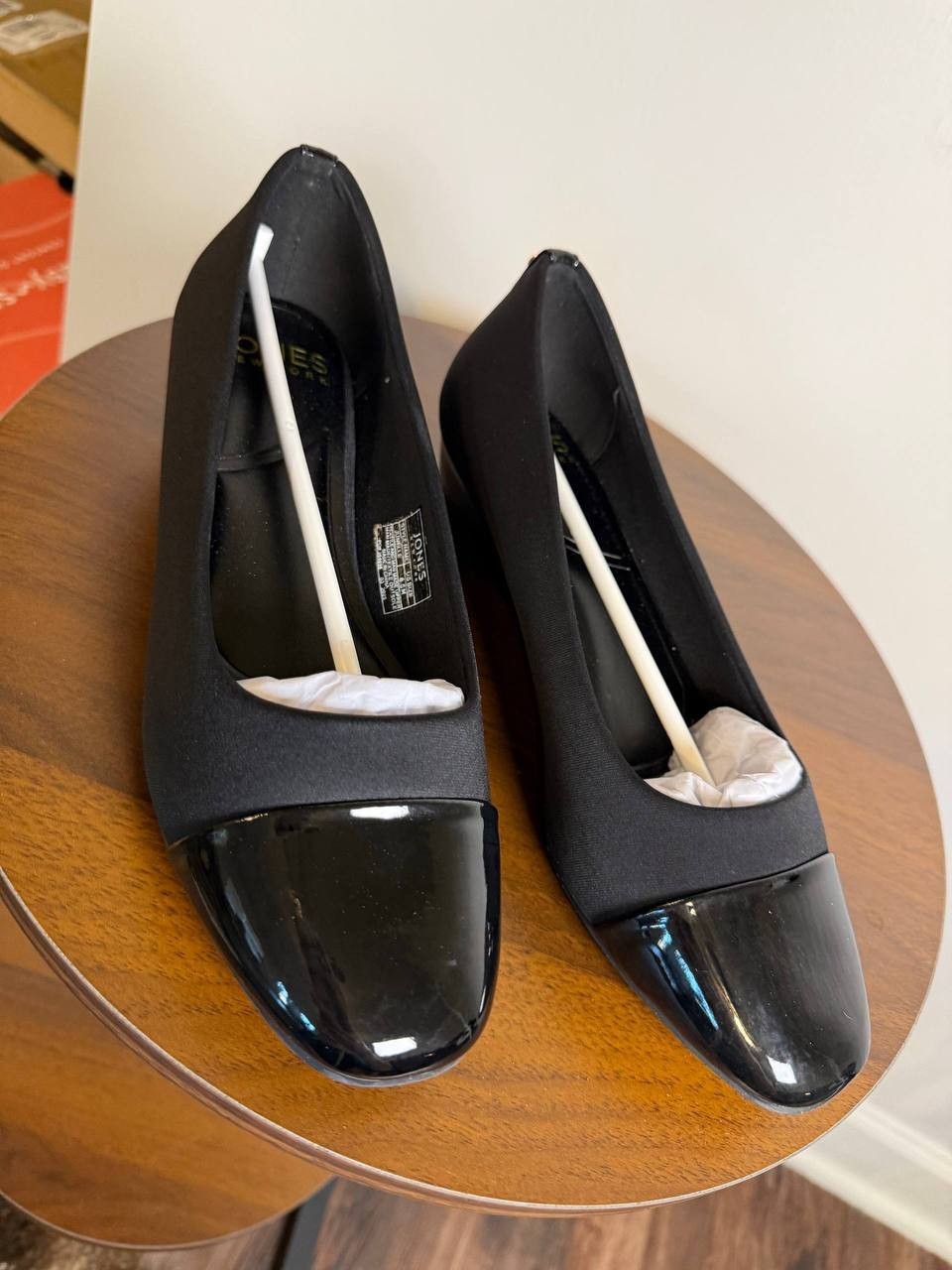 Jones New York Junelle Cap‑Toe Wedge Flats–Black–Size 6.5M–Leather–New in Box