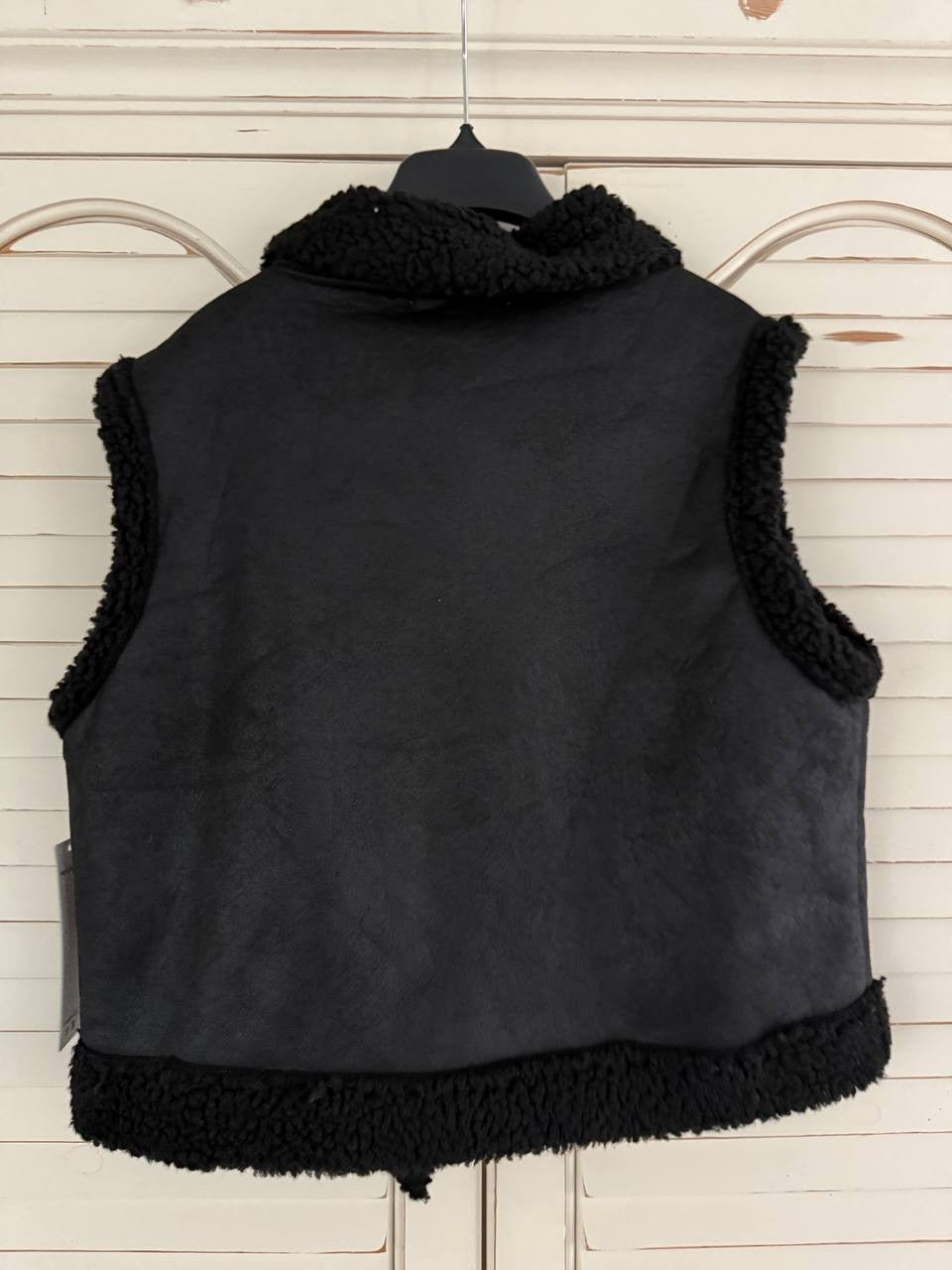 Madden Girl Faux Shearling Vest - Black, Sleeveless, Asym Zip, Women XS-XL