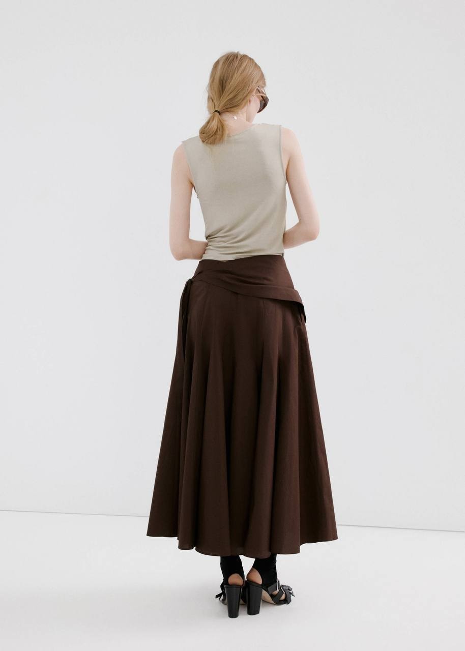 Mango Falda Milos Faux Wrap Cotton Skirt Brown 4 NWT $50