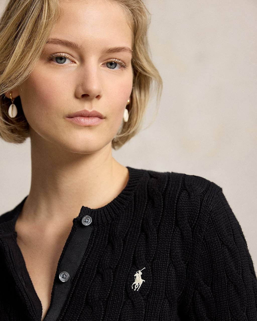 Polo Ralph Lauren Cable-Knit Cotton Crewneck Cardigan Black S NWT $228