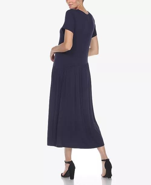 White Mark Women’s Short Sleeve Asymmetrical Waist Maxi Dress Navy L NWT $58