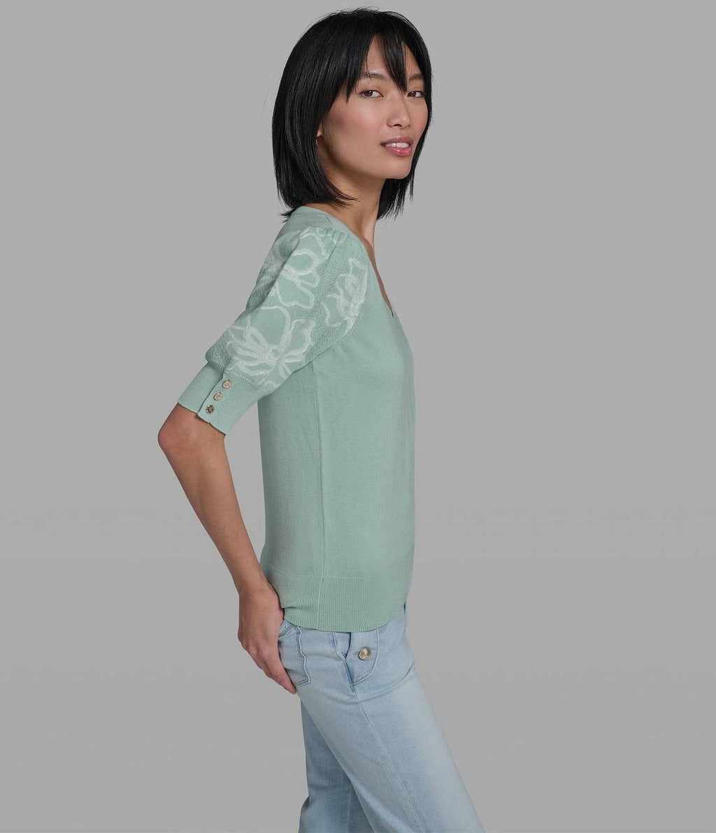 Karl  Lagerfeld  Paris  Women’s  Floral   Sweater  Fresh  Mint  L  NWT  $89