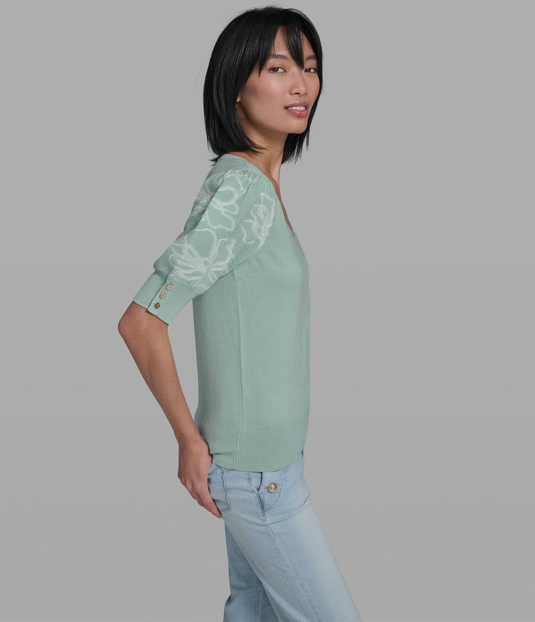 Karl  Lagerfeld  Paris  Women’s  Floral   Sweater  Fresh  Mint  L  NWT  $89