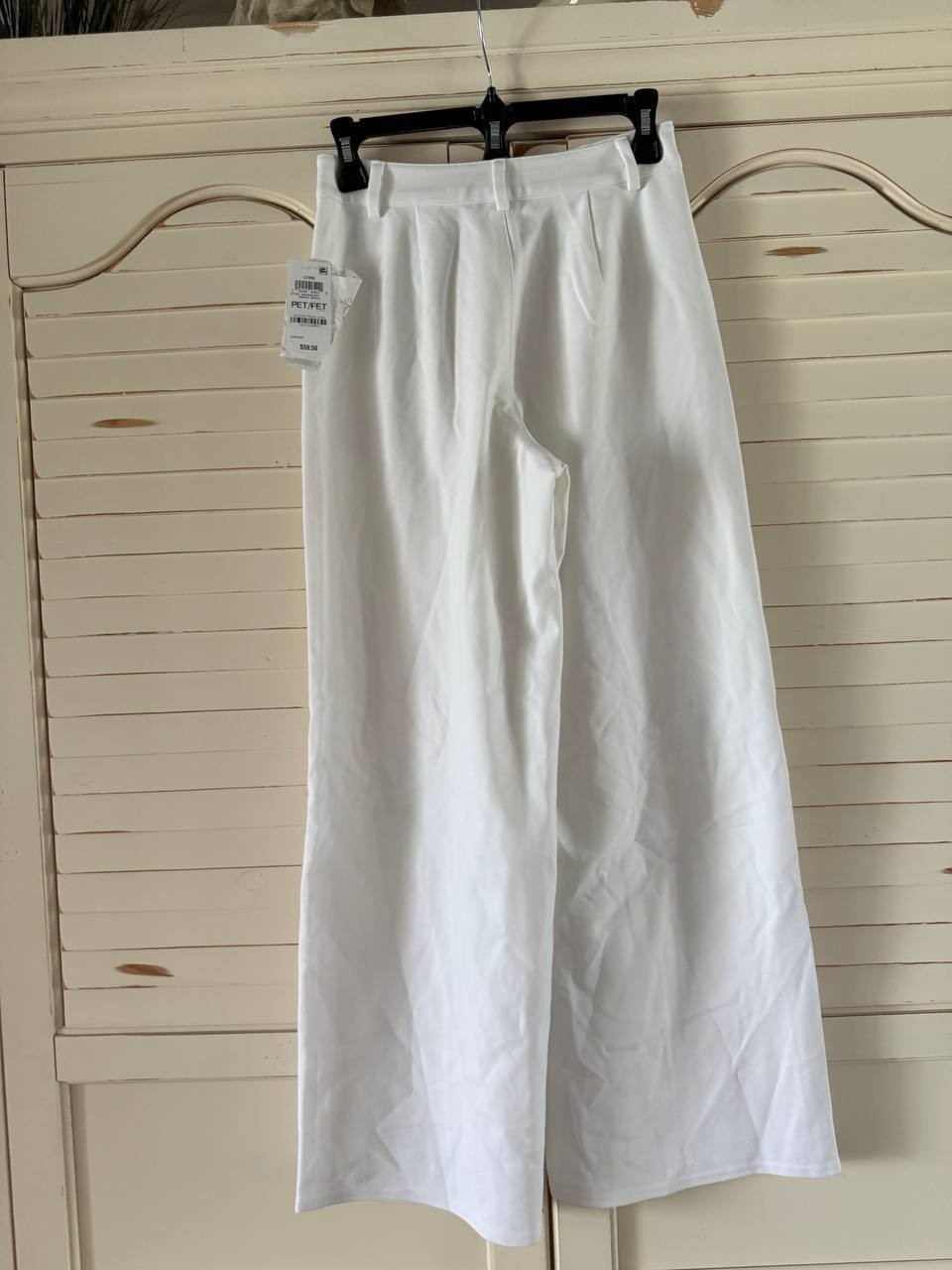 Bar III Women's White Ponte Pants, Seamed Wide-Leg, Petite High-Rise Zipper