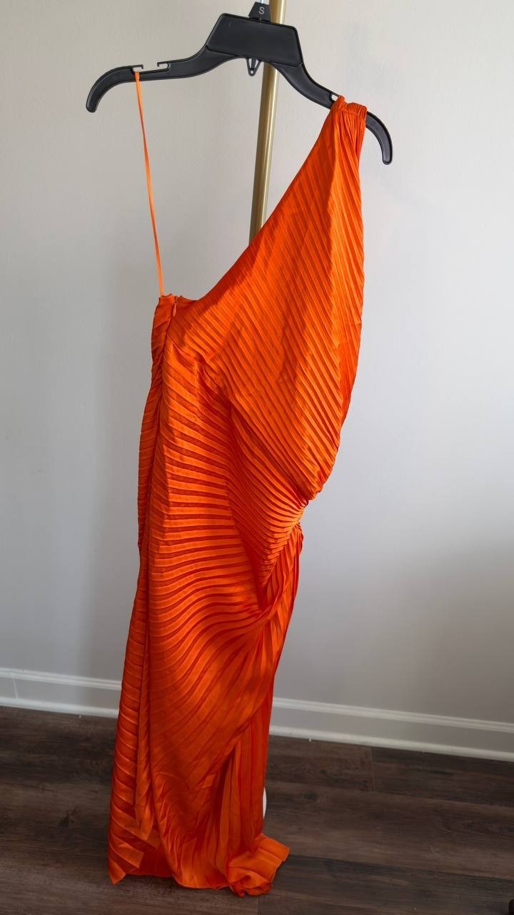 A.L.C. Lara Asymmetric Pleated One‑Shoulder Dress Persimmon 12 NWT $695