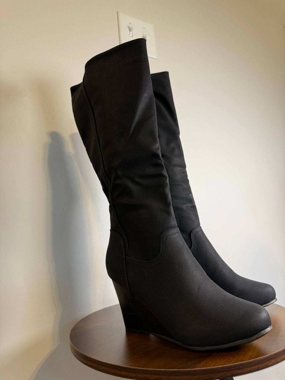 Journee Langly Wedge Knee‑High Boots – Size 8 – Faux Leather–New in Box(Damaged)
