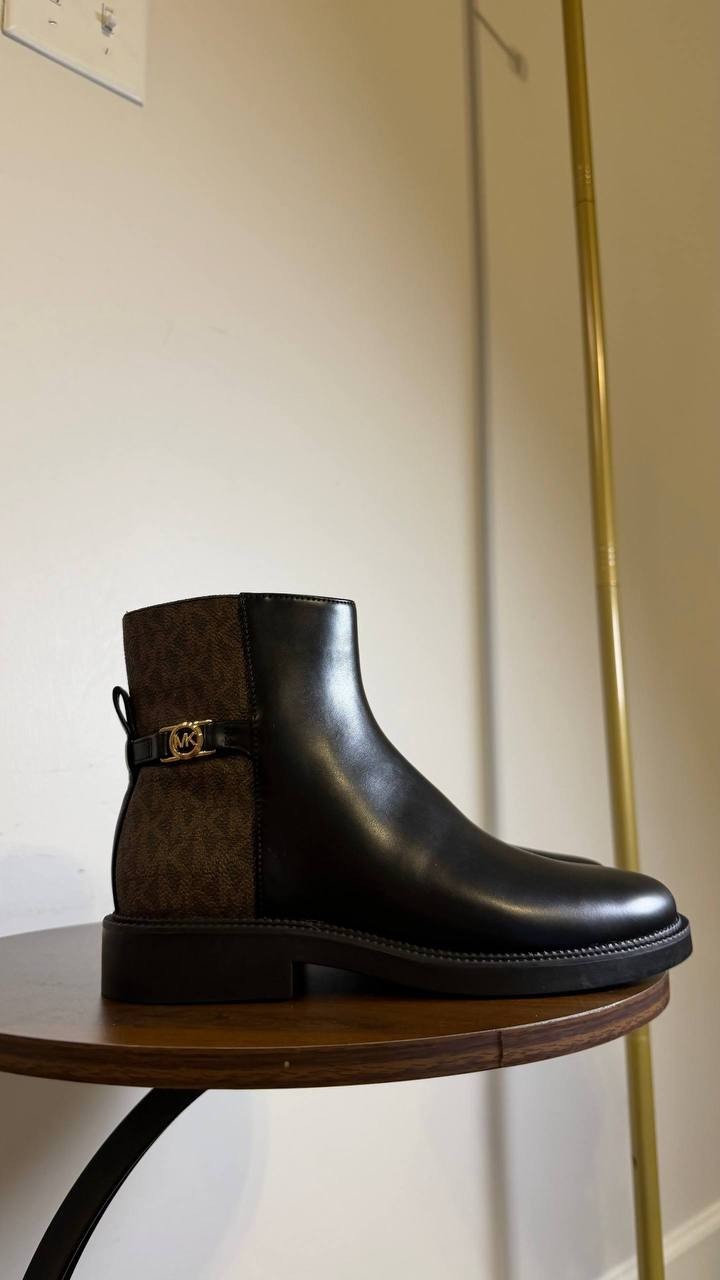 Michael Kors Brown/Black Faux Leather Block Heel Booties 5M NIB MSRP $150