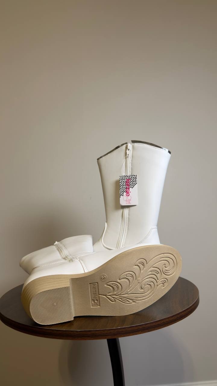 Kensie  Girl  Cowgirl  Boots  White  Man‑Made  3  New  With  Box  $40