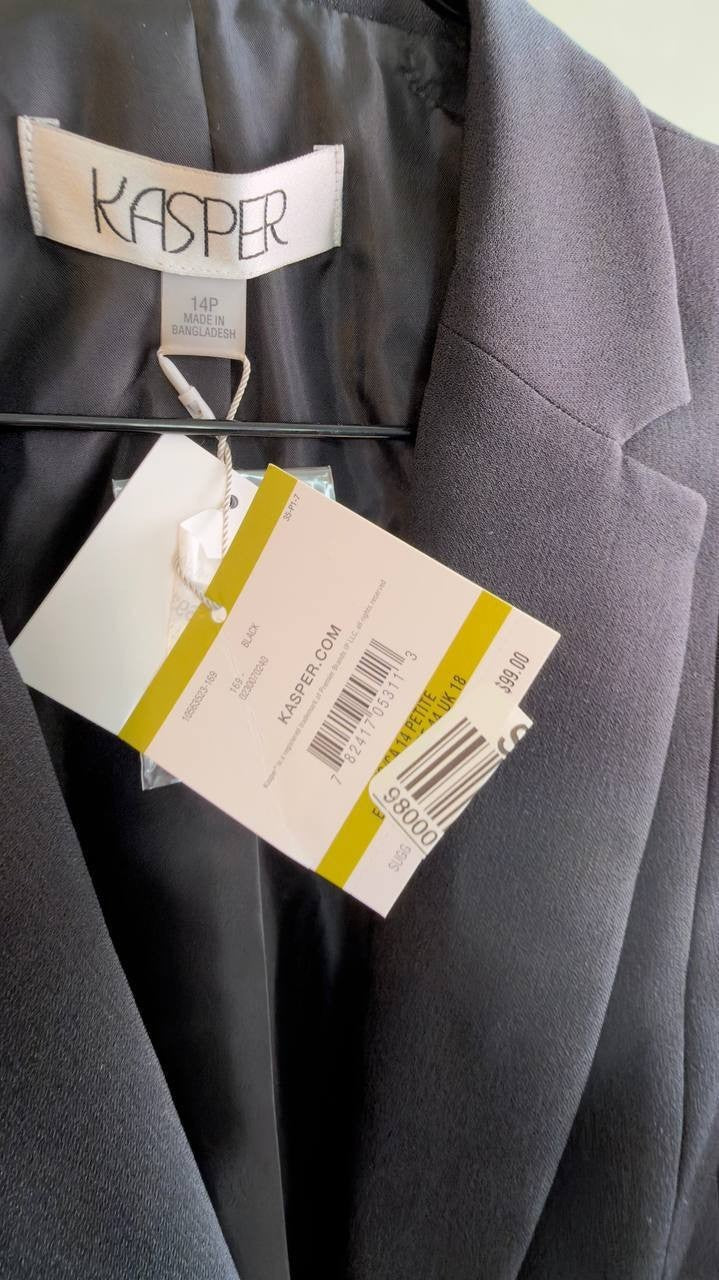 Kasper Women’s Stretch Crepe One Button Blazer Black 14P NWT $99