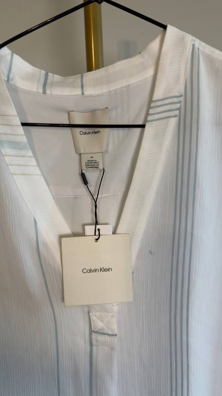Calvin Klein Long-Sleeve Multi Stripe Tunic White Multi M NWT $109