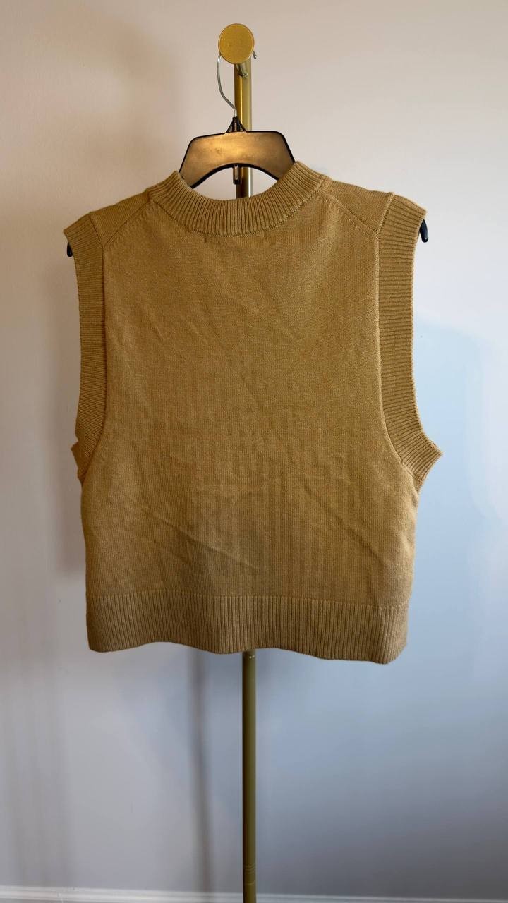 French Connection Millia Ribbed Sweater Vest Sand XL NWOT $98