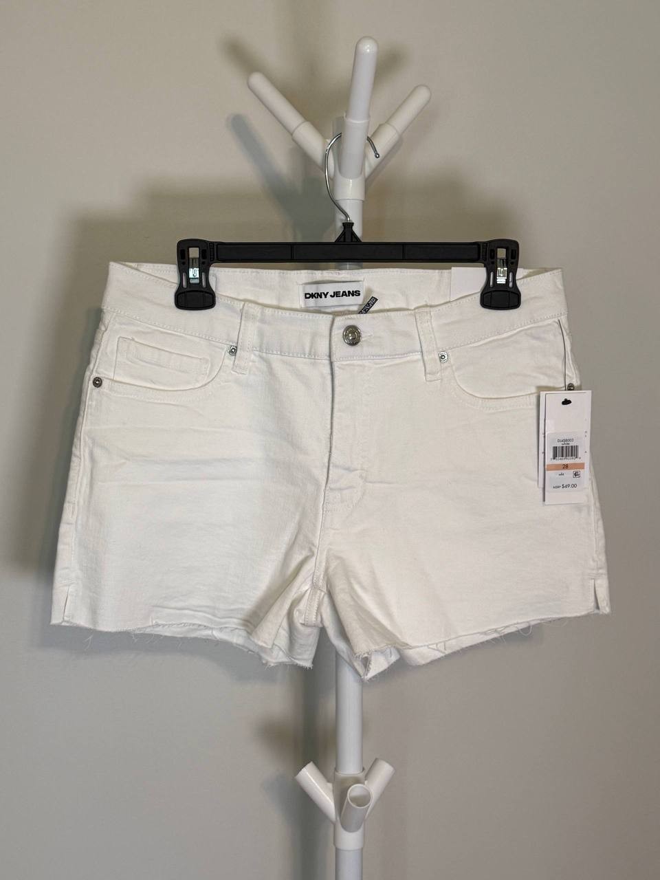 DKNY Mid‑Rise Raw Hem Denim Shorts – Size 28 – NWT – White – $49