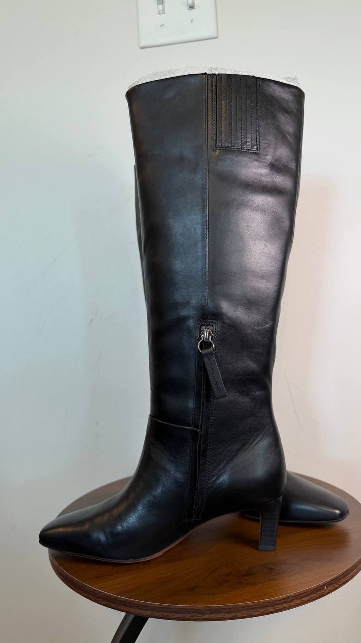 Franco Sarto Timmy Square Toe Zip Tall Boots Black 5.5M Leather $250 NWB