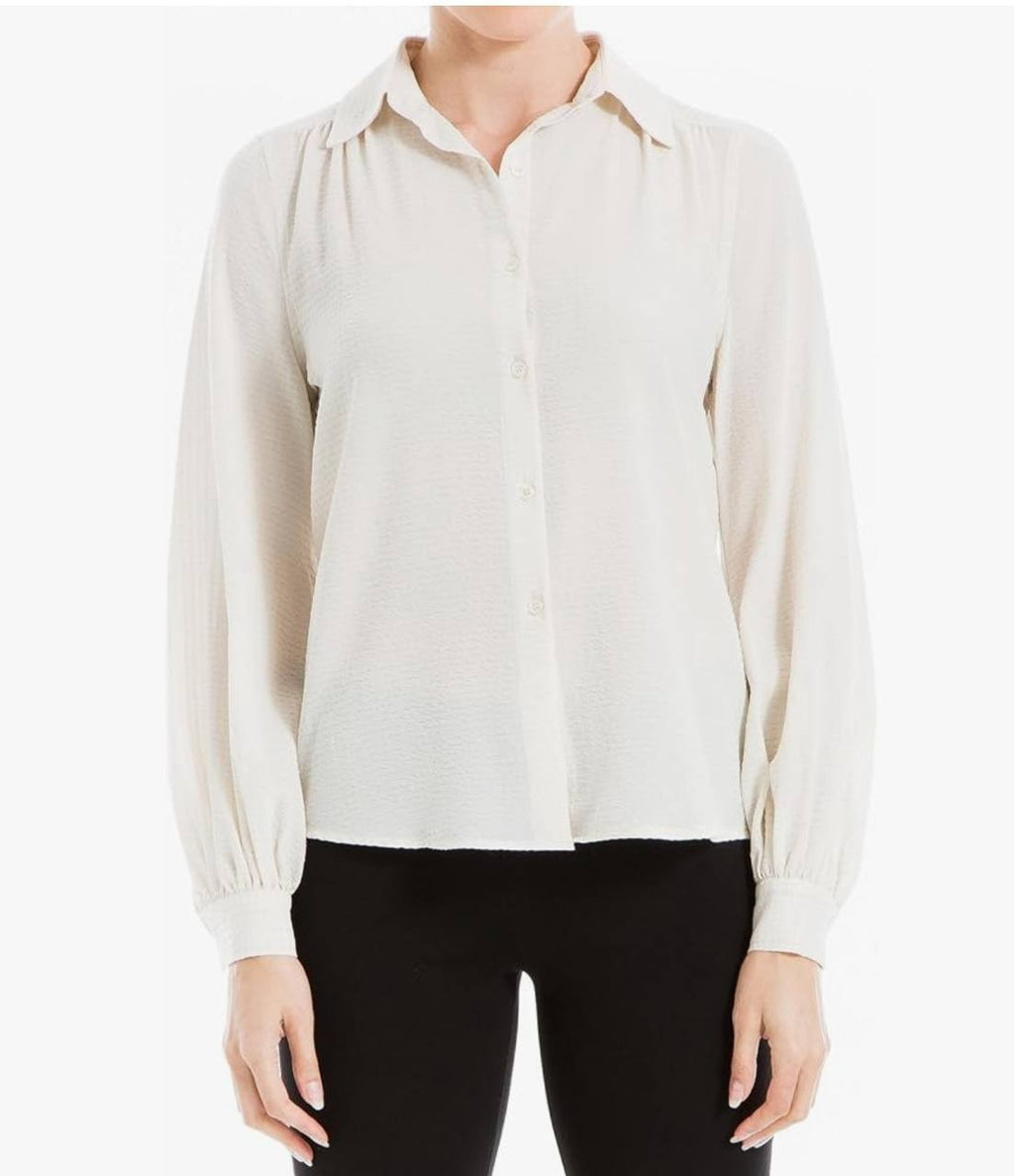 Max Studio Text Grid Collared Blouse Beige Size XL NWT $98 – Classic Chic