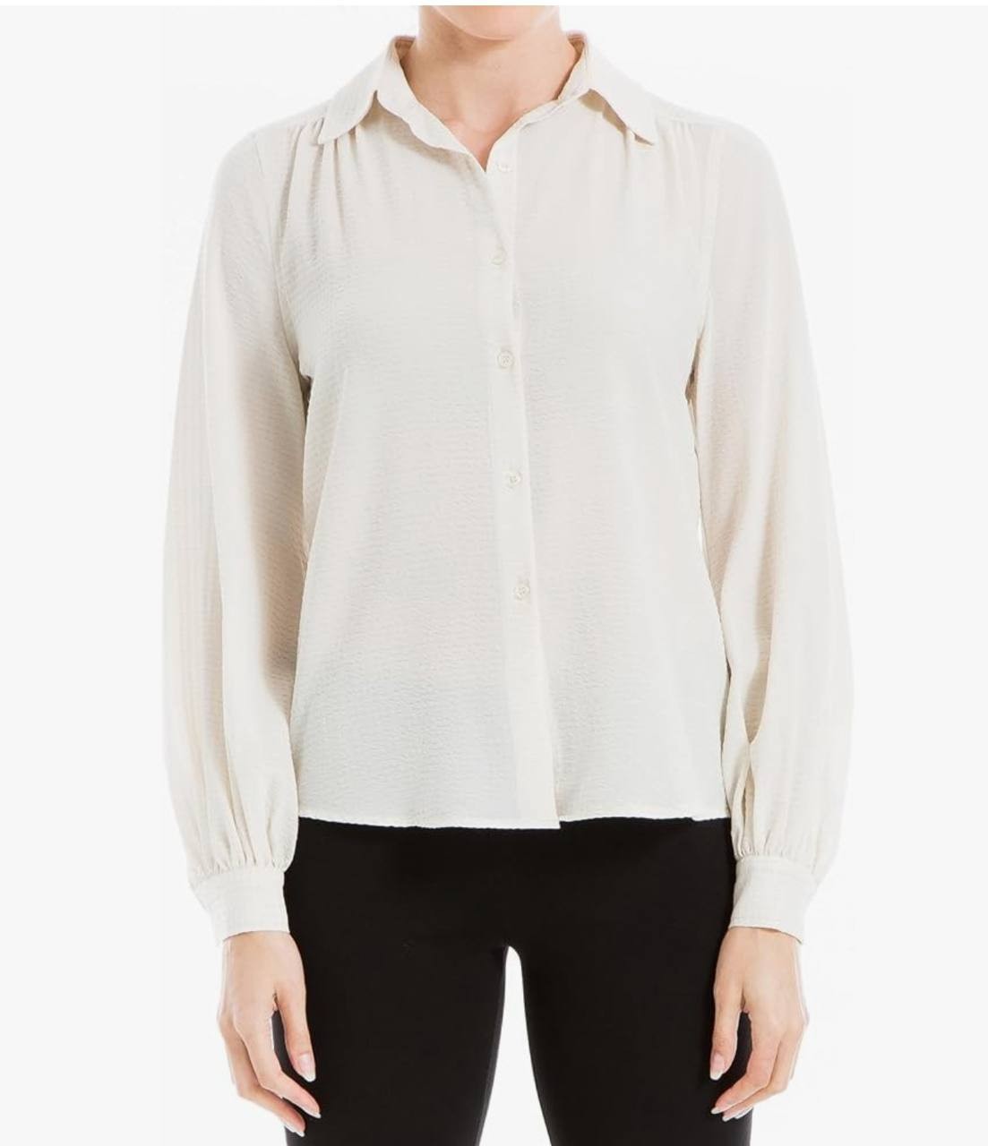 Max Studio Text Grid Collared Blouse Beige Size XL NWT $98 – Classic Chic