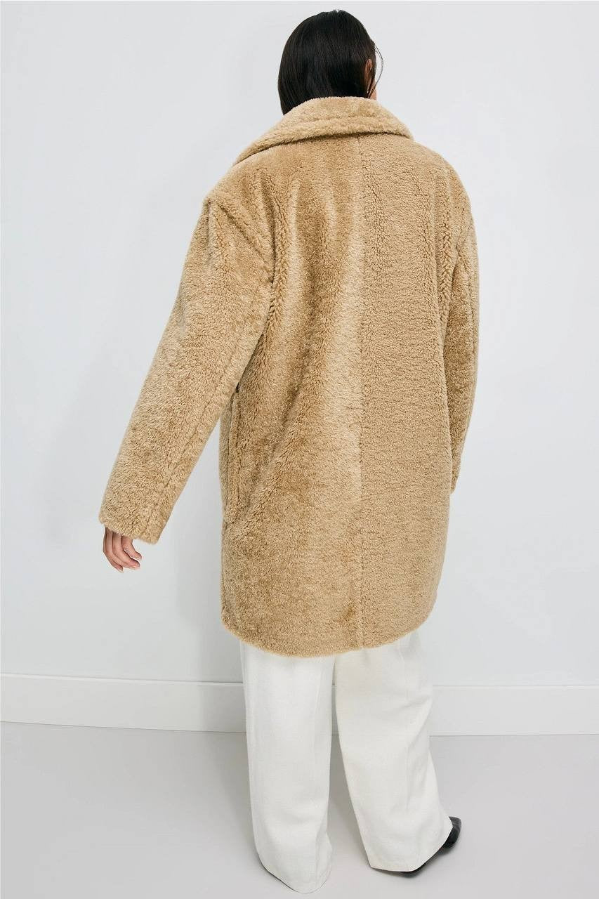 BOSS Orange Oversized Teddy Faux‑Fur Coat Camel 12 NWT $349