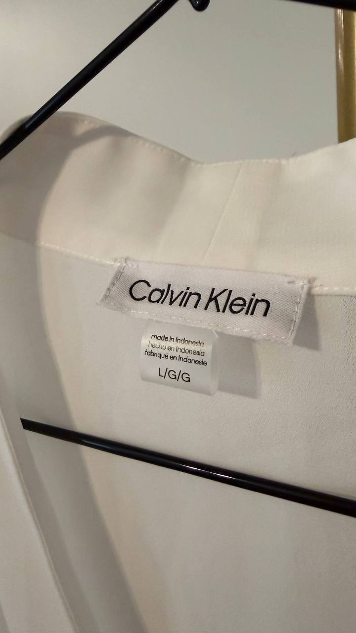 Calvin Klein Faux Wrap Blouse Polyester White L NWT