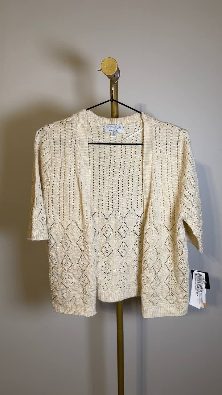 Signature by Robbie Bee Crocheted Short Sleeve Shrug Ivory S NWT $35