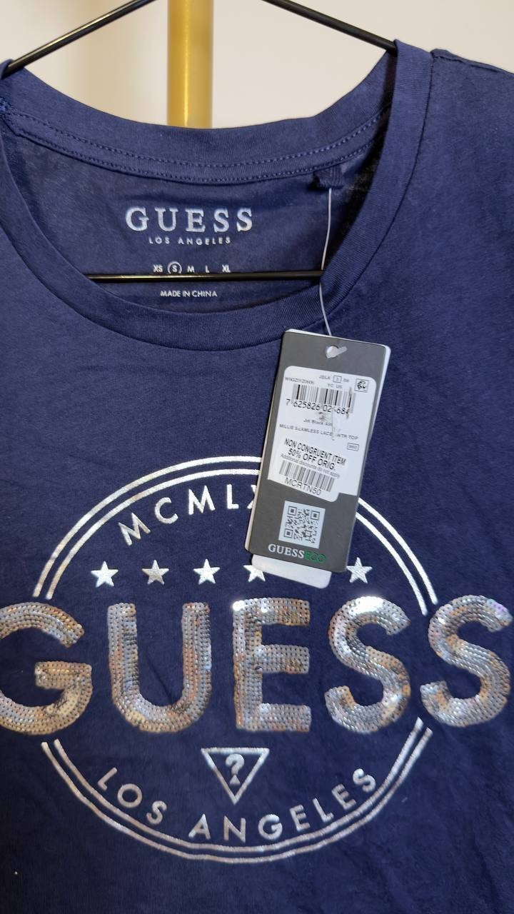 GUESS Women’s Millie Seamless Tee Top Navy S NWT $39