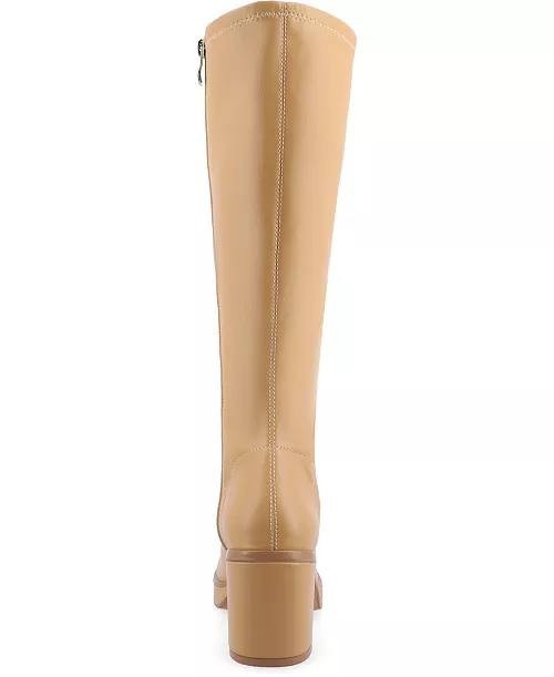 Journee Collection Alondra Platform Boots Tan 6 Faux Leather Knee High $139.99 N