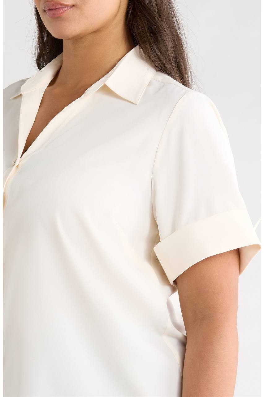 Anne Klein Women’s Short Sleeve Button‑Up Shirt White Dove 1X NWT $69