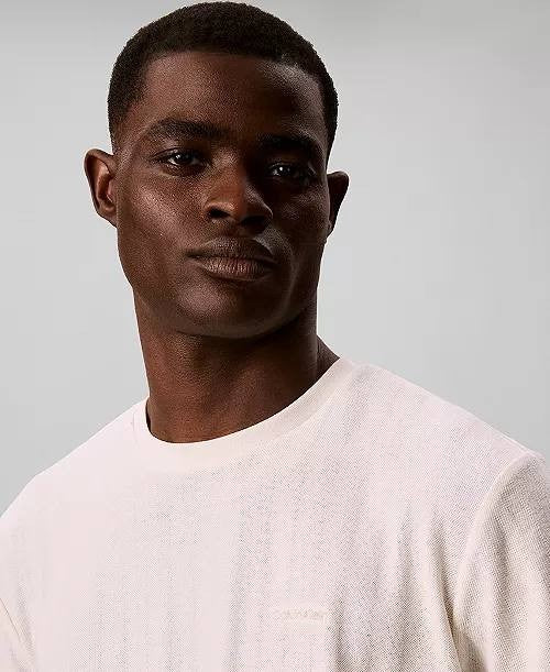 Calvin Klein Vertical Stripe Textured Crewneck T‑Shirt Tofu L NWT $59