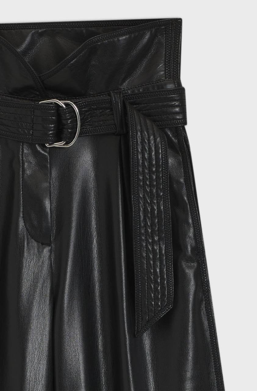 BOSS Faux Leather Straight‑Leg Pants with Belt Black 12 NWT $149