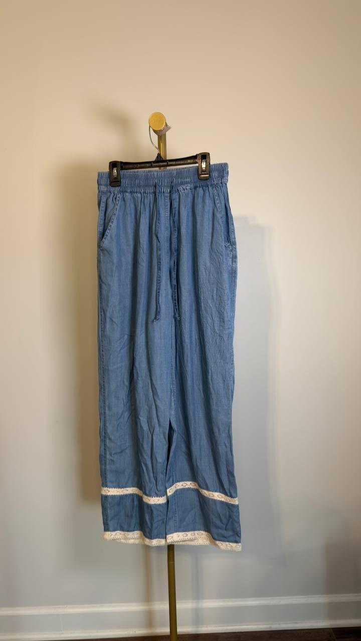 And Now This Chambray Lace-Trim Wide-Leg Pants Drawstring PS NWT $59.50