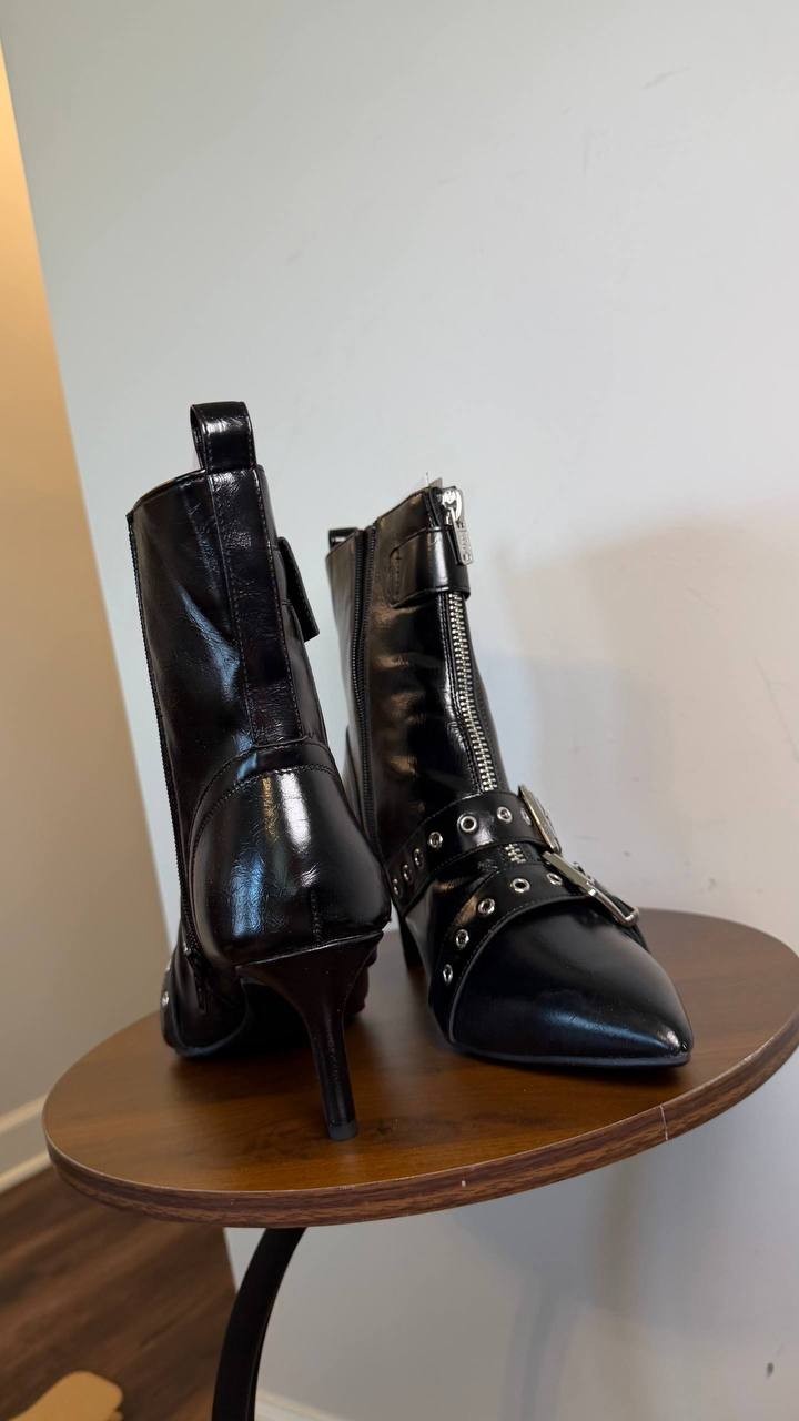 Wild Pair Moonbeam Buckle Booties Black 11M Man‑Made Stiletto MSRP $89.90 NWB