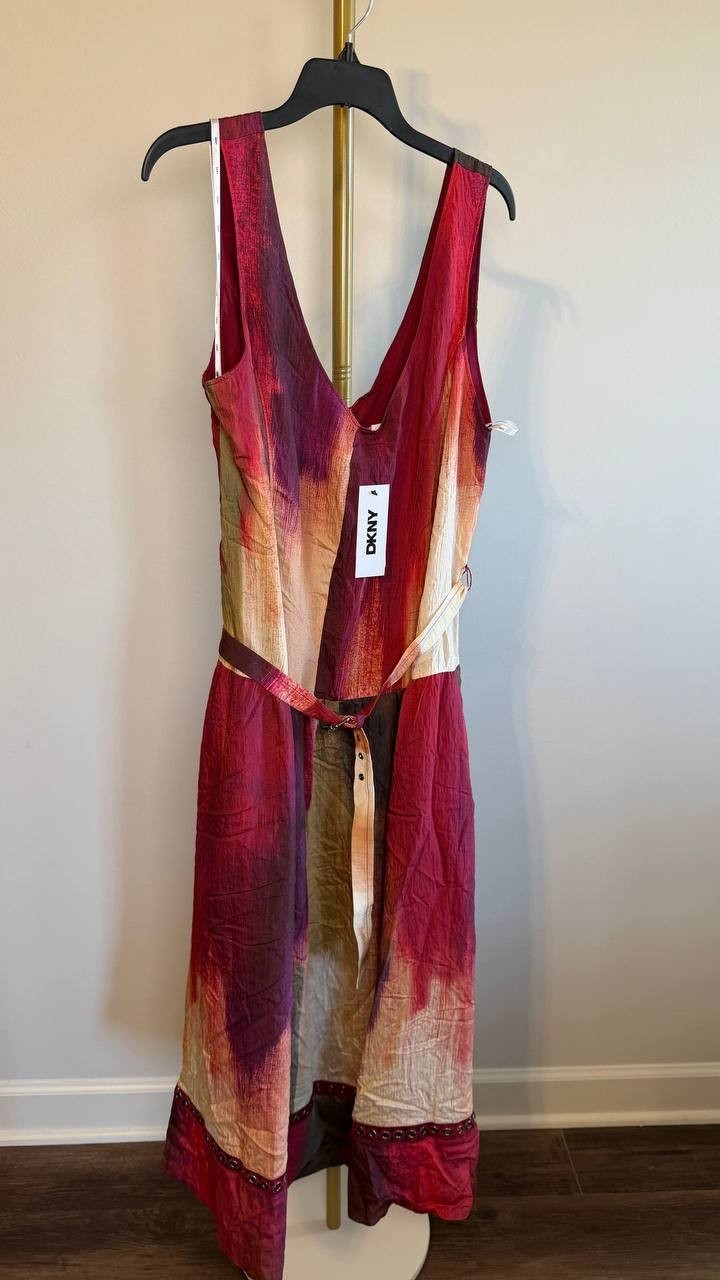 DKNY Abstract‑Print Midi Dress Red 10 NWT $159