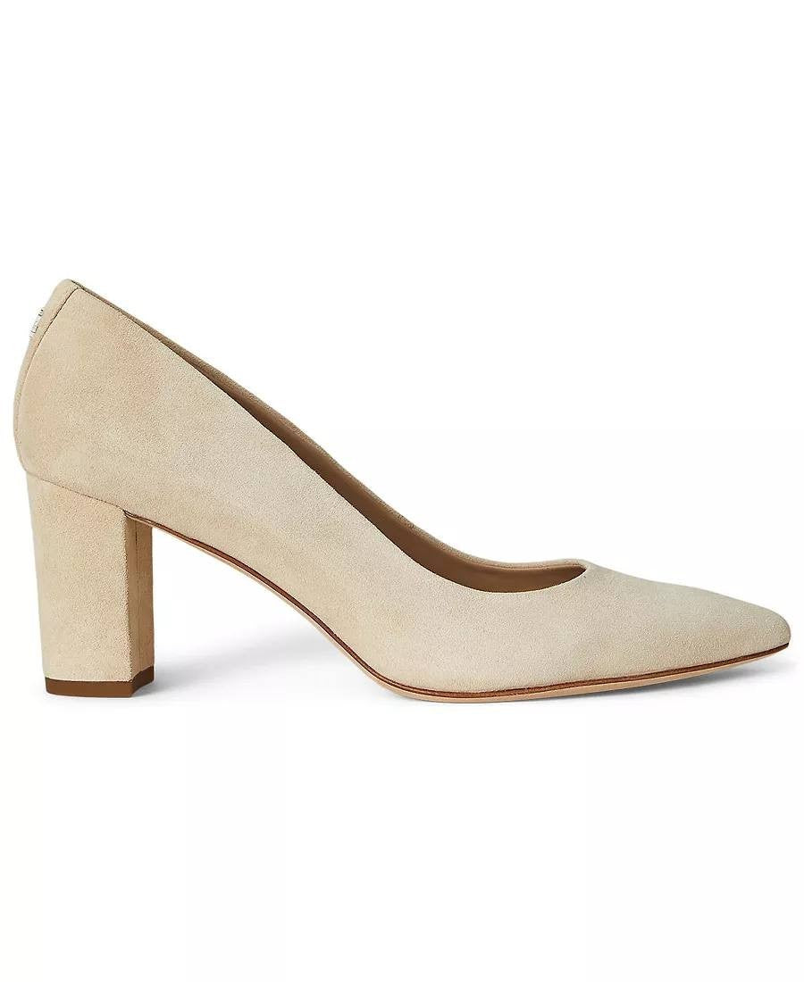 Lauren Ralph Lauren Lanette Pumps 8B Beige Leather Block Heel NewInBox msrp$155