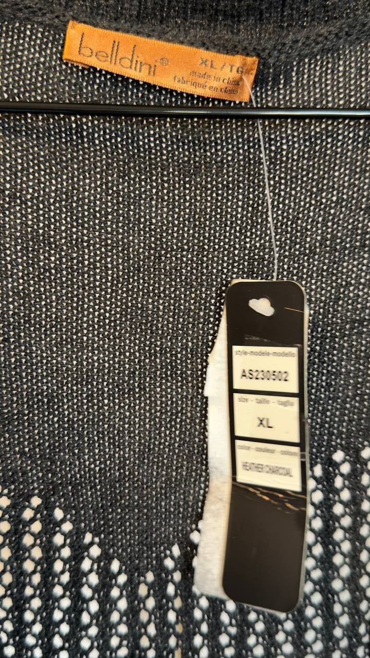 Belldini Pointelle Long Sleeve Open Cardigan Sweater Heather Charcoal XL NWT $64