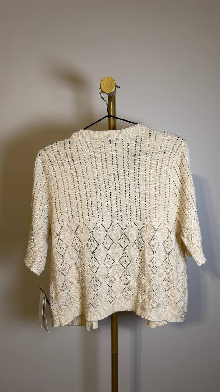 Signature by Robbie Bee Crocheted Short Sleeve Shrug Ivory S NWT $35