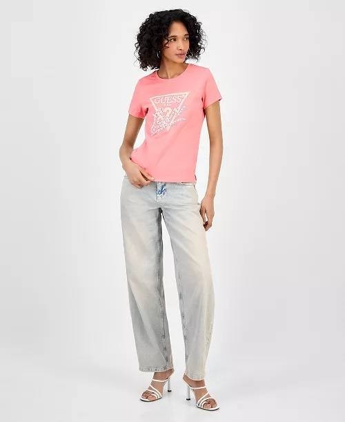 GUESS Embellished Love Triangle Tee Revival Rose Cotton Crew Neck S NWT