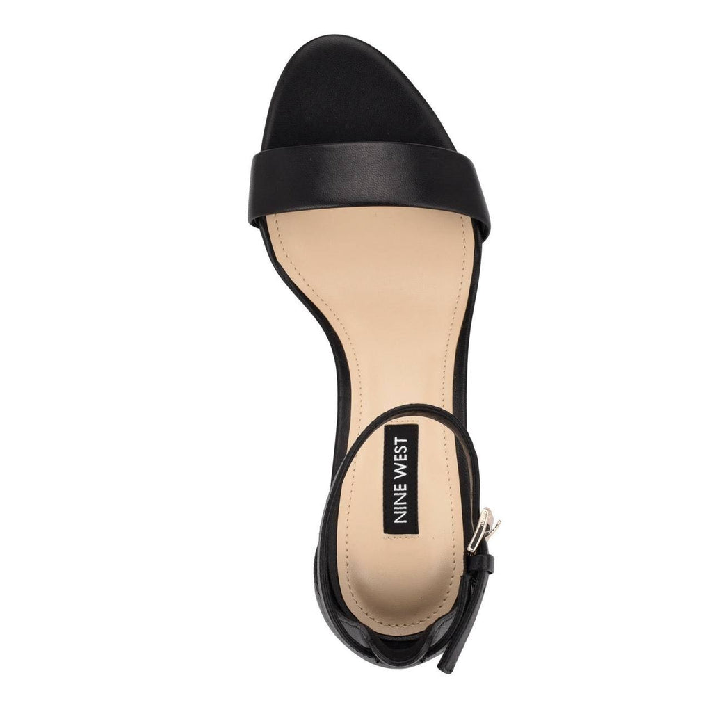 Nine West Pruce Ankle Strap Block Heel Sandals Black Leather Women’s 7M NWB $89