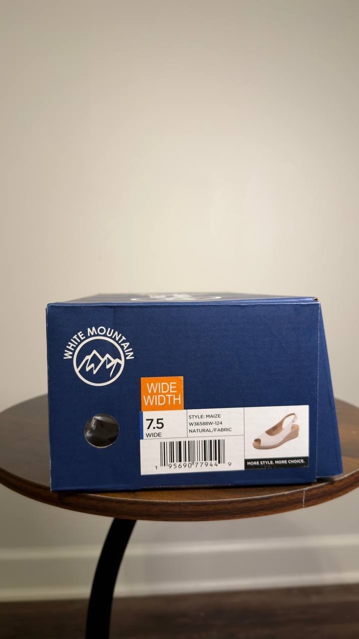 White  Mountain  Wedge  Sandals  White  Fabric  7.5W  New  $89