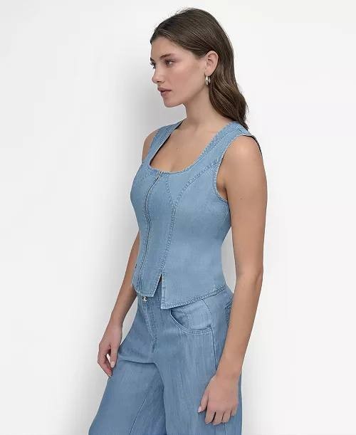 DKNY Zip‑Front Corset Top Chambray XL NWT $89