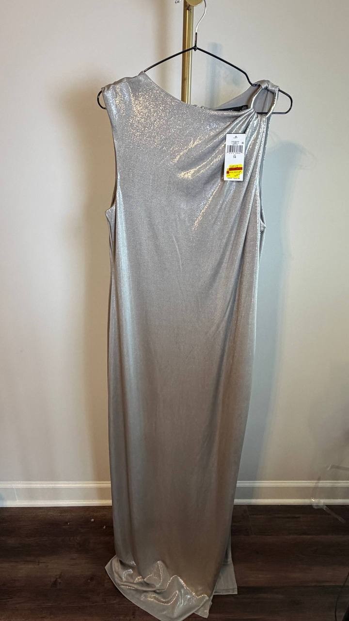 Lauren Ralph Lauren Evening Gown Metallic Silver Size 14 NWT $265