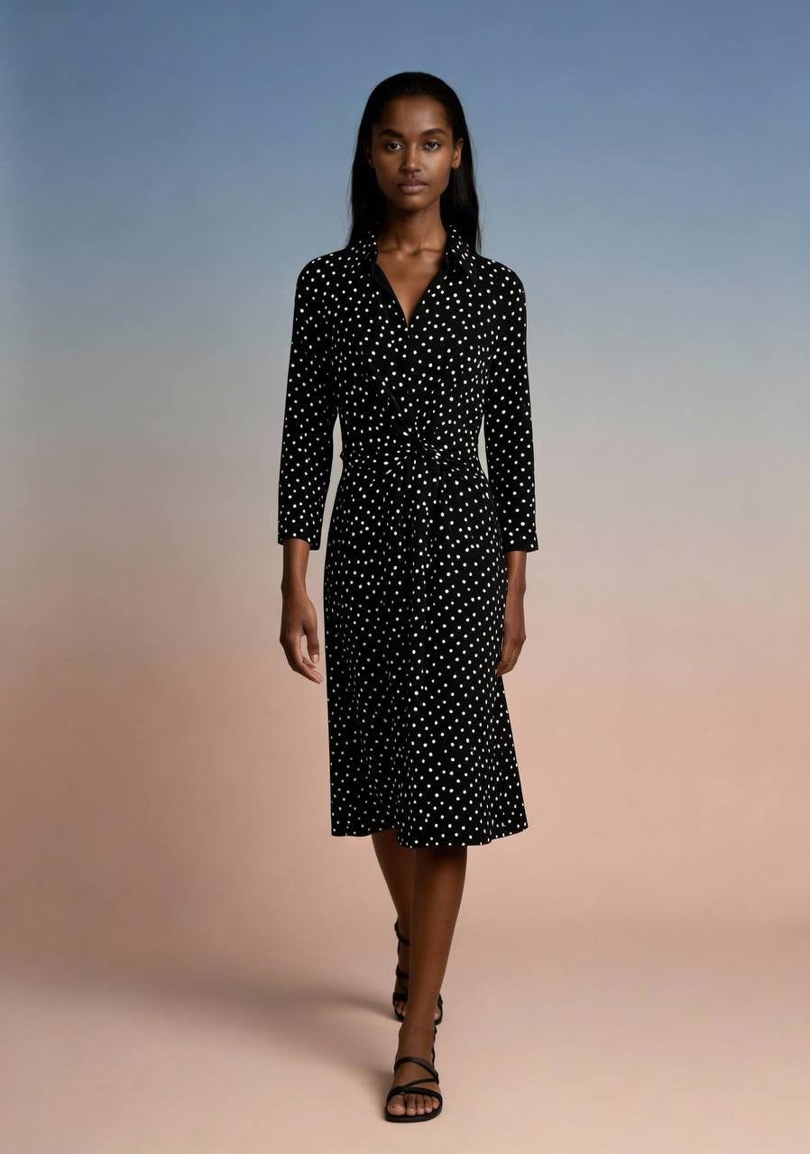 Tommy Hilfiger Black & White Dot Midi Dress – Size 4 – NWT – $99