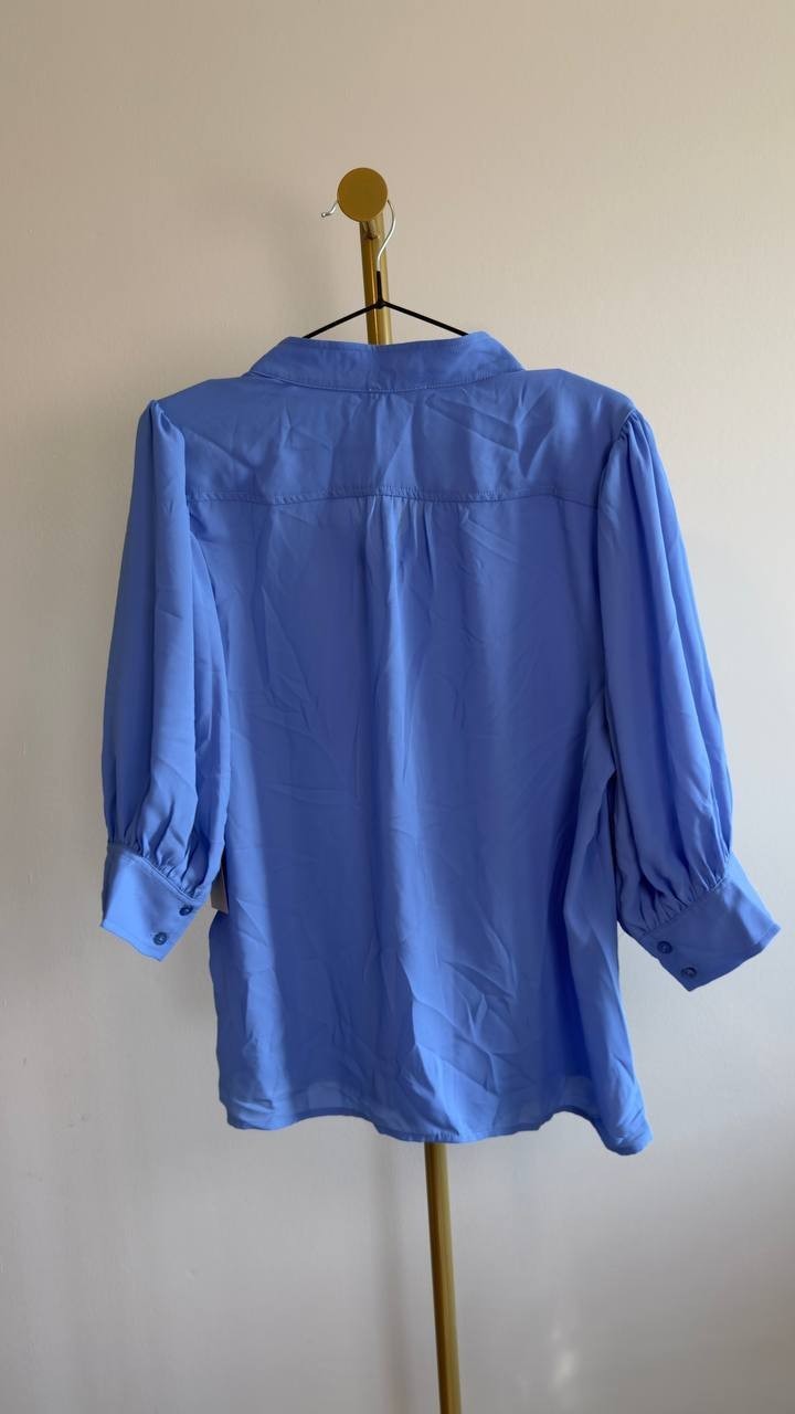 Cece Open Collar 3/4‑Sleeve Top L Blue NWT $69