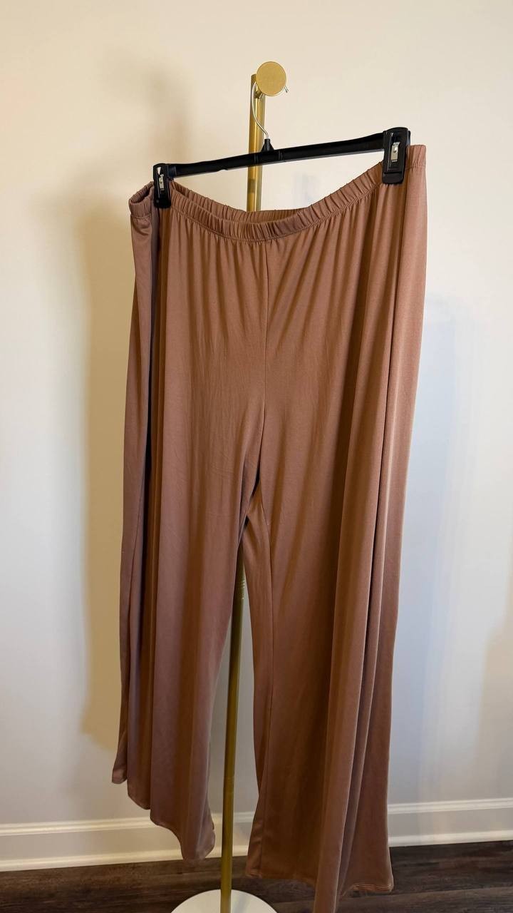 24Seven Comfort Apparel Plus Size Boat Neck Top Wide Leg Pants Set Mocha 4X NWT