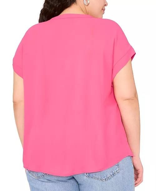 Vince Camuto Plus Size Lace‑Up Short‑Sleeve Top Pink 2X $79 NWT