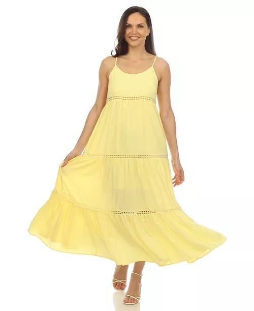 White Mark Scoop Neck Tiered Ruffle Midi Dress Yellow XL NWOT $76