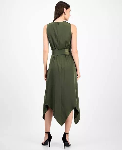Anne Klein Surplice Handkerchief-Hem Sleeveless Midi Dress Green 16 NWT $129