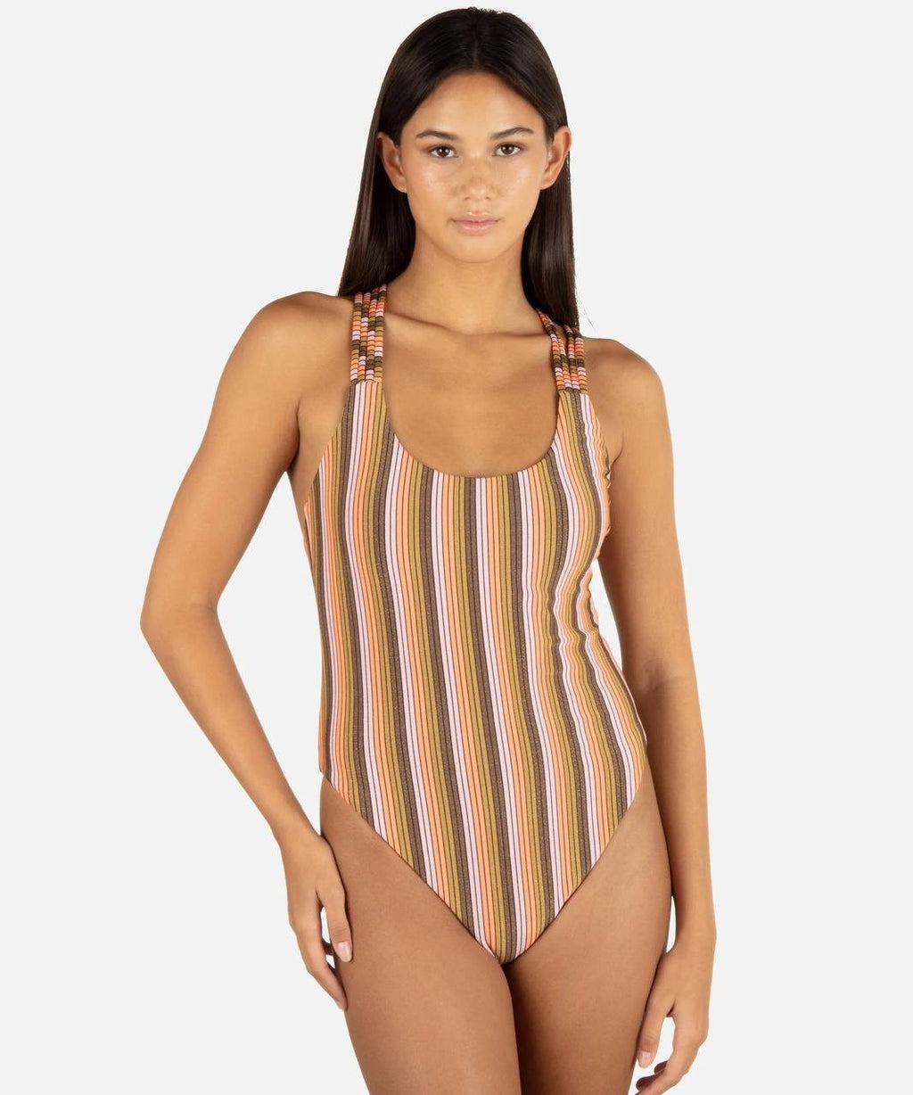 Hurley Sunset Shine Stripe Moderate Crossback One Piece XL NWT $90