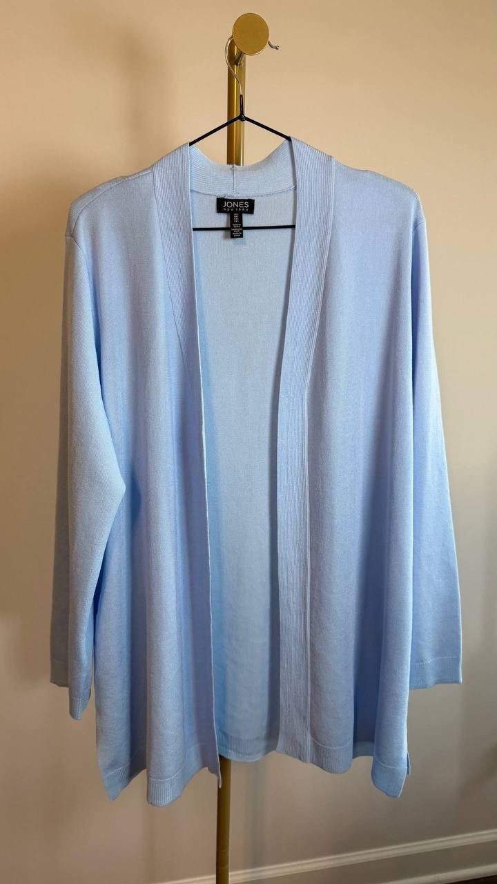 Jones New York Women’s Blue Open-Front Ribbed-Edge Cardigan Size L NWOT $89.50