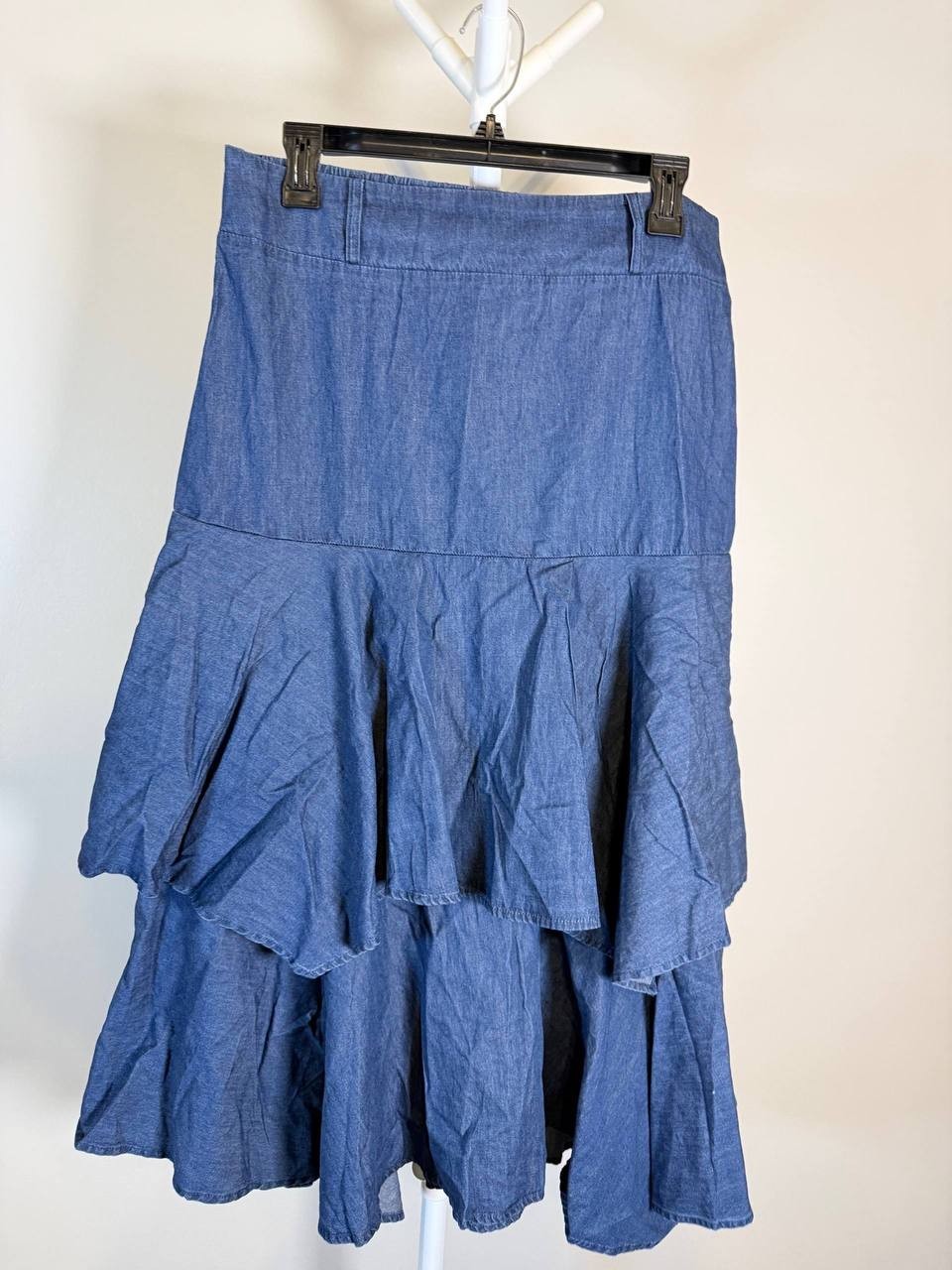 CeCe Tiered Denim Midi Skirt – Mid Indigo – Size 6 – 100% Cotton – NWT – MSRP$99