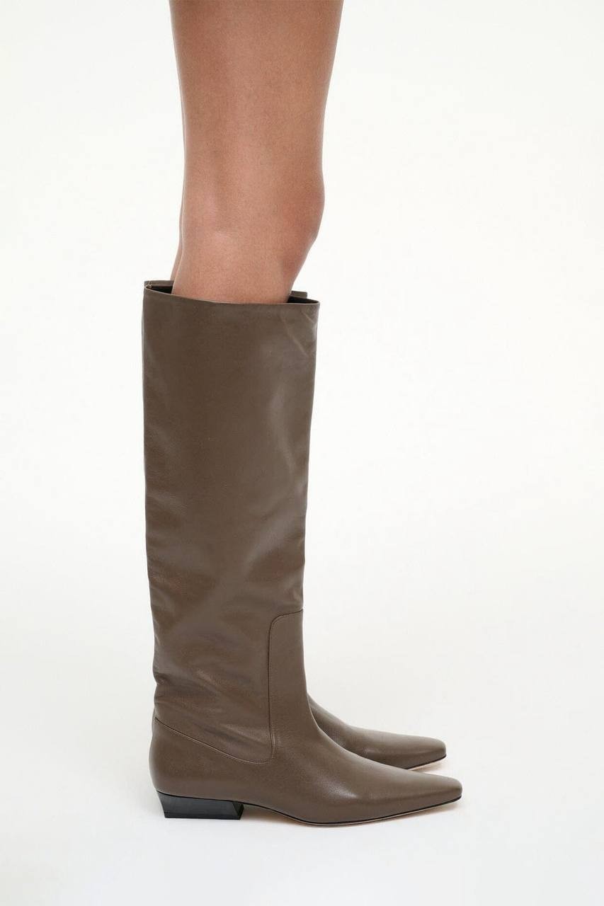 Staud Truffle Leather Flat Boots 36 New in Box MSRP $495